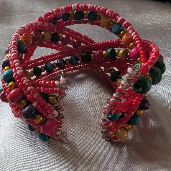 African pattern Beaded cuff bracelet/Earrings - Picture 4 of 7